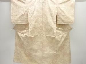 アンティーク　雲に葉模様織出し十日町紬単衣着物